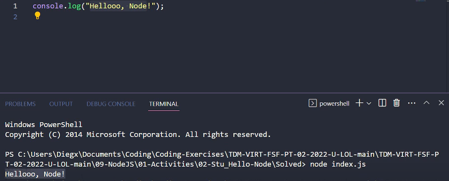 Ejemplo de console.log en Node.js